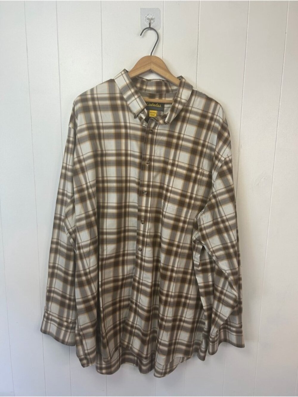 Cabela's Brown Plaid Button Down Shirt Men's 4XLT Tall Cotton Western Casual 4X